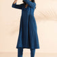 trueBrowns Blue Cotton Dobby Flared Kurta Pant Set | Swadesiicart