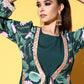 Ahalyaa Green Crepe Puff Sleeves Floral Printed Maxi Ethnic Dress with Waist Tie-Ups | Swadesiicart