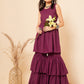 InWeave Women's Purple Lace Work Double Layer Sharara Set - Swadesiicart