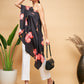 InWeave Women's Black Red Big Flower One Shoulder Kurta - Swadesiicart