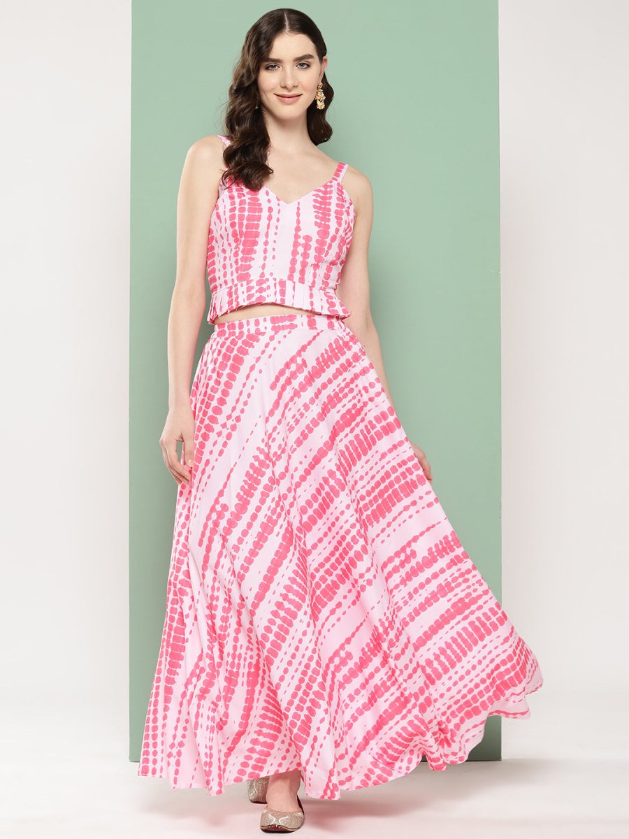 Ahalyaa Printed Ethnic Crop Top with Skirt - Swadesiicart