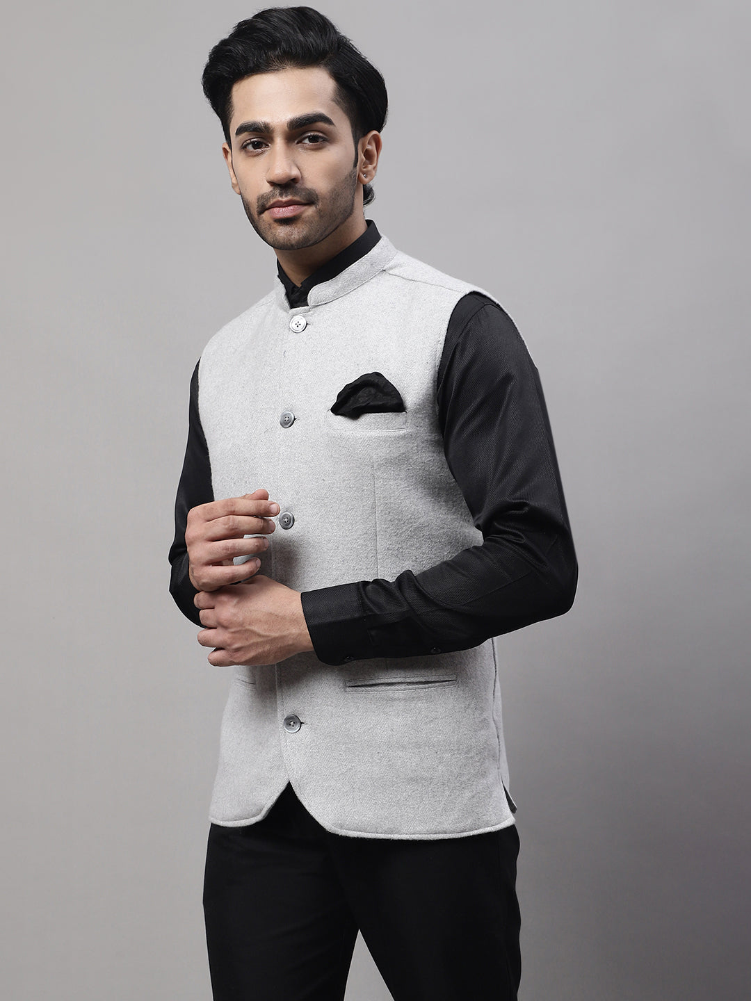 Even Apparels Men's Grey Pure Wool Nehru Jacket | Swadesiicart