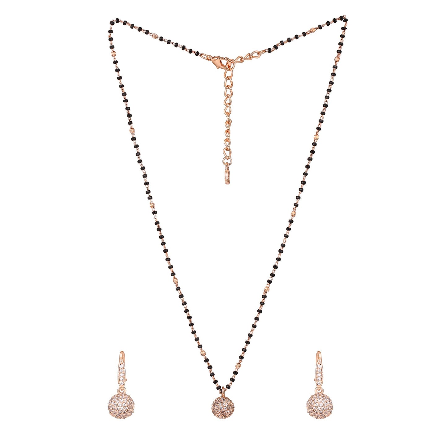 Estele Rose Gold-Polished CZ Beautiful Round Designer Mangalsutra Necklace Set with White Austrian Crystals for Women - Swadesiicart