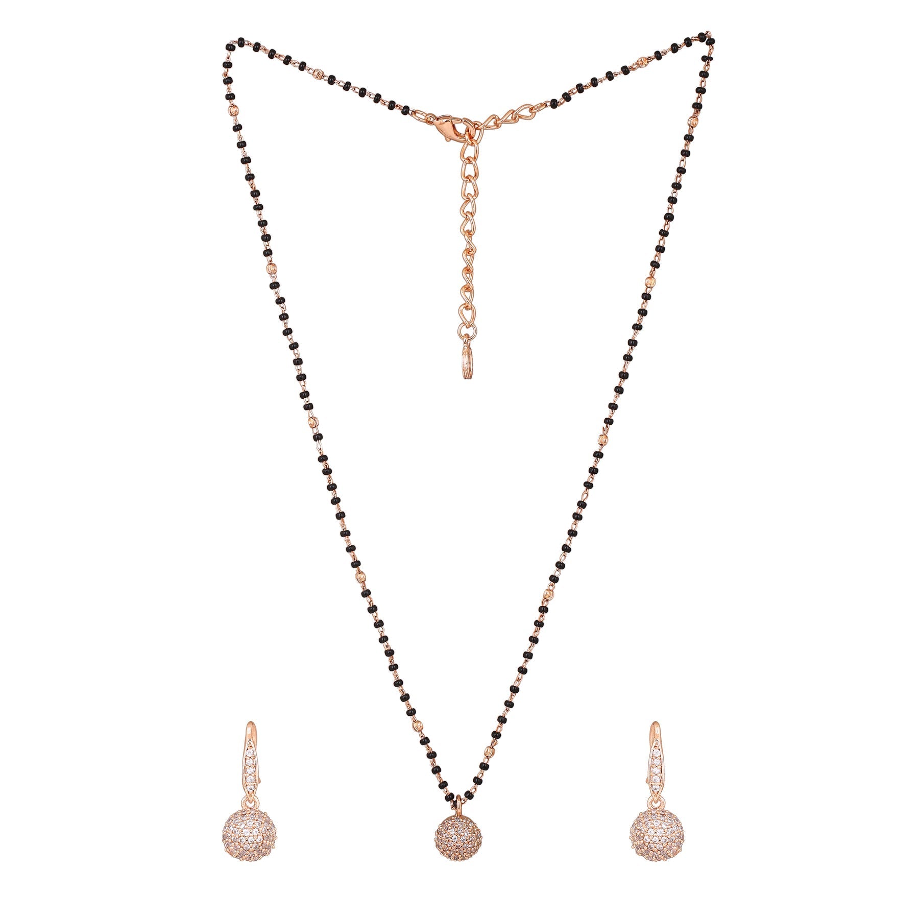 Estele Rose Gold-Polished CZ Beautiful Round Designer Mangalsutra Necklace Set with White Austrian Crystals for Women - Swadesiicart