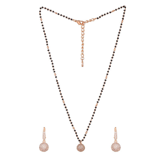 Estele Rose Gold-Polished CZ Beautiful Round Designer Mangalsutra Necklace Set with White Austrian Crystals for Women - Swadesiicart