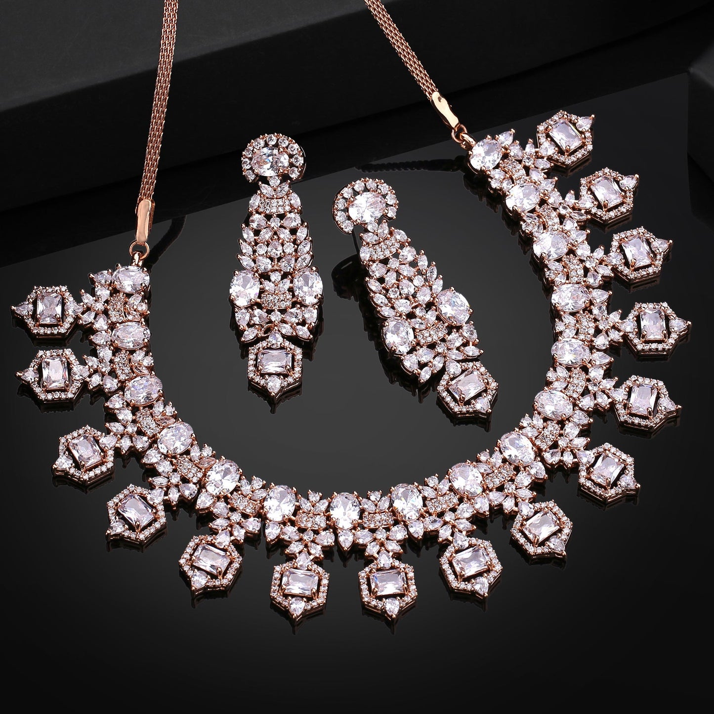 Estele Rhodium Plated CZ Astonishing Necklace Set with White Stones for Women - Swadesiicart