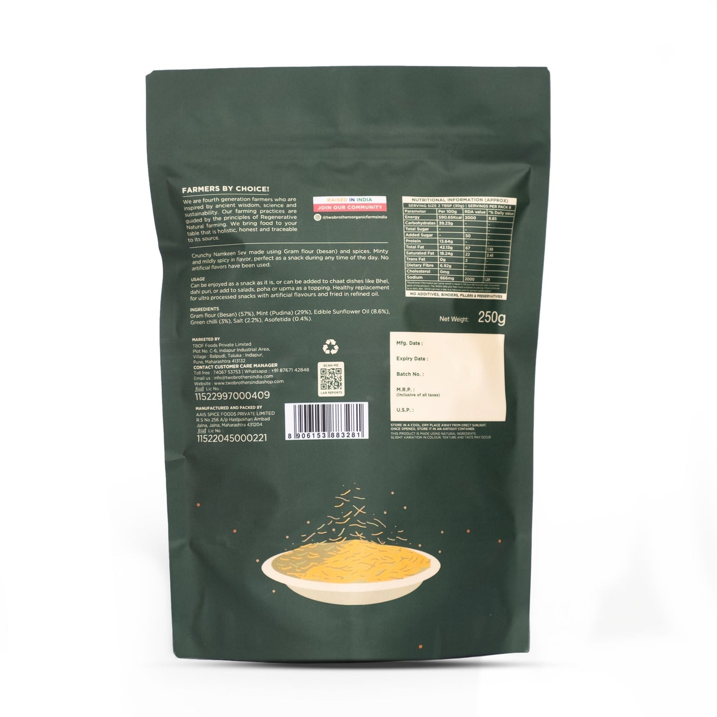 Two Brothers Organic Farms Pudina & Green Chilly Sev - Swadesiicart