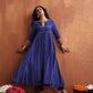 trueBrowns Blue Stripe Flared Anarkali Kurta Set | Swadesiicart