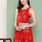 InWeave Women's Rust Mughal Print Raisa Back Detial Long Coords Set - Swadesiicart