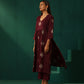 trueBrowns Wine Geometric Viscose Silk High Slit Kurta Pant Set | Swadesiicart