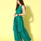 InWeave Women's Teal Lace Work Backless Kurta Sharara Set With Lehariya Dupatta - Swadesiicart
