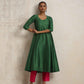 trueBrowns Dark Green Anarkali Kurta Pant Dupatta Set | Swadesiicart