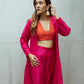 trueBrowns Pink Dupion Silk Overlay Jacket Blouse Pant Set | Swadesiicart