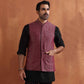 trueBrowns Men's Dark Purple Cotton Dobby Nehru Jacket | Swadesiicart