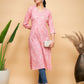 InWeave Women's Light Pink Floral Print Straight Angrakha Gota Kurta - Swadesiicart