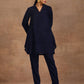 trueBrowns Midnight Blue Velvet Solid Co-ord Set - Swadesiicart