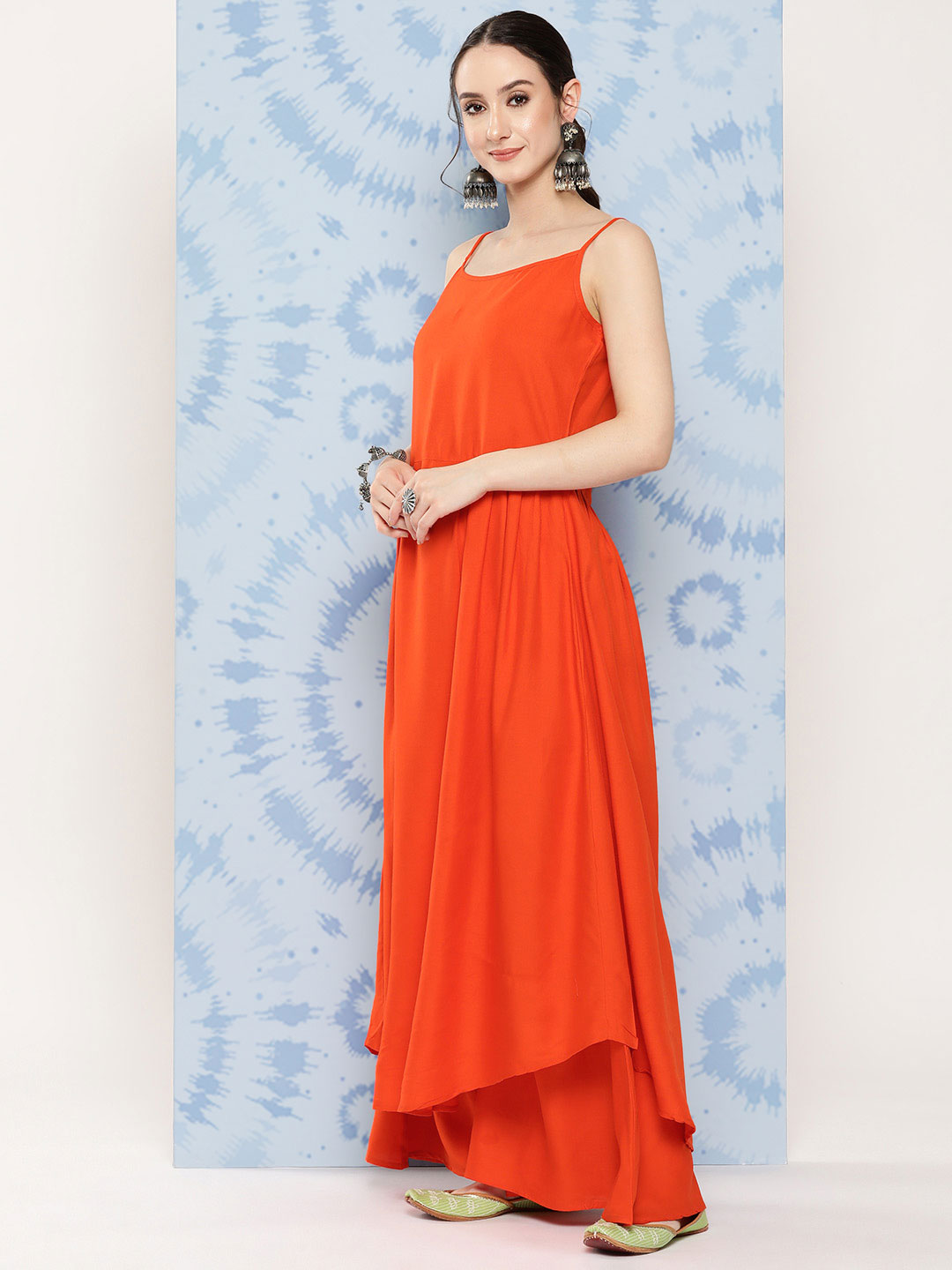 InWeave Women's Orange Strappy Set W White Pink Lotus Cr Duptta - Swadesiicart