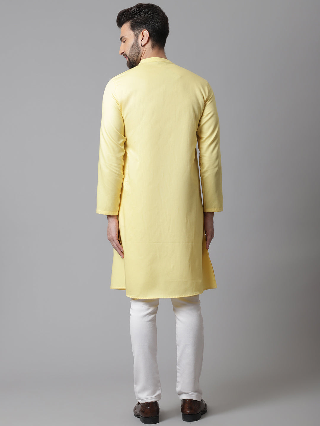 Even Apparels Yellow Sherwani Kurta With Asymetrical Cut | Swadesiicart