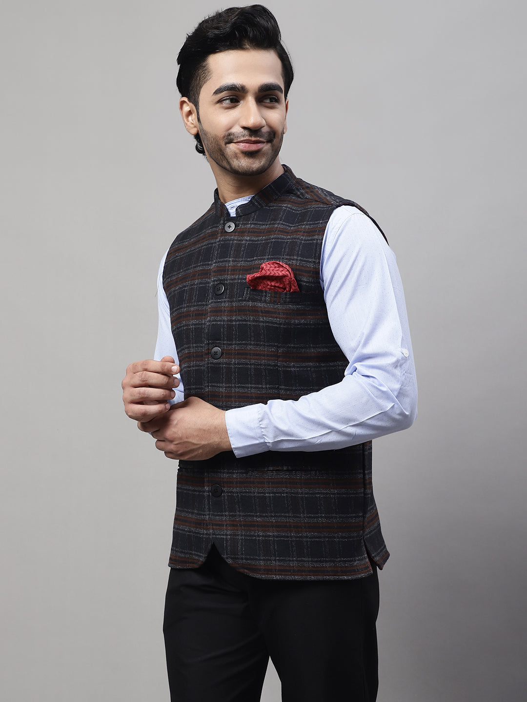 Even Apparels Men's Black Nehru Jacket With Welt Pockets | Swadesiicart