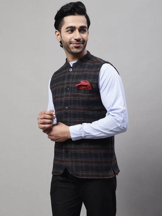 Even Apparels Men's Black Nehru Jacket With Welt Pockets | Swadesiicart