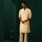 trueBrowns Men's Ivory Geometric Floral Viscose Silk Long Kurta | Swadesiicart