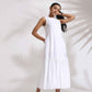 trueBrowns White Cotton Schiffli Tier Dress | Swadesiicart