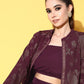 Ahalyaa Women Burgundy Top With Skirt & With Jacket | Swadesiicart