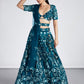 House of Panchhi Teal Net Sequins, Mirror And Thread Embroidery Lehenga Choli & Dupatta | Swadesiicart