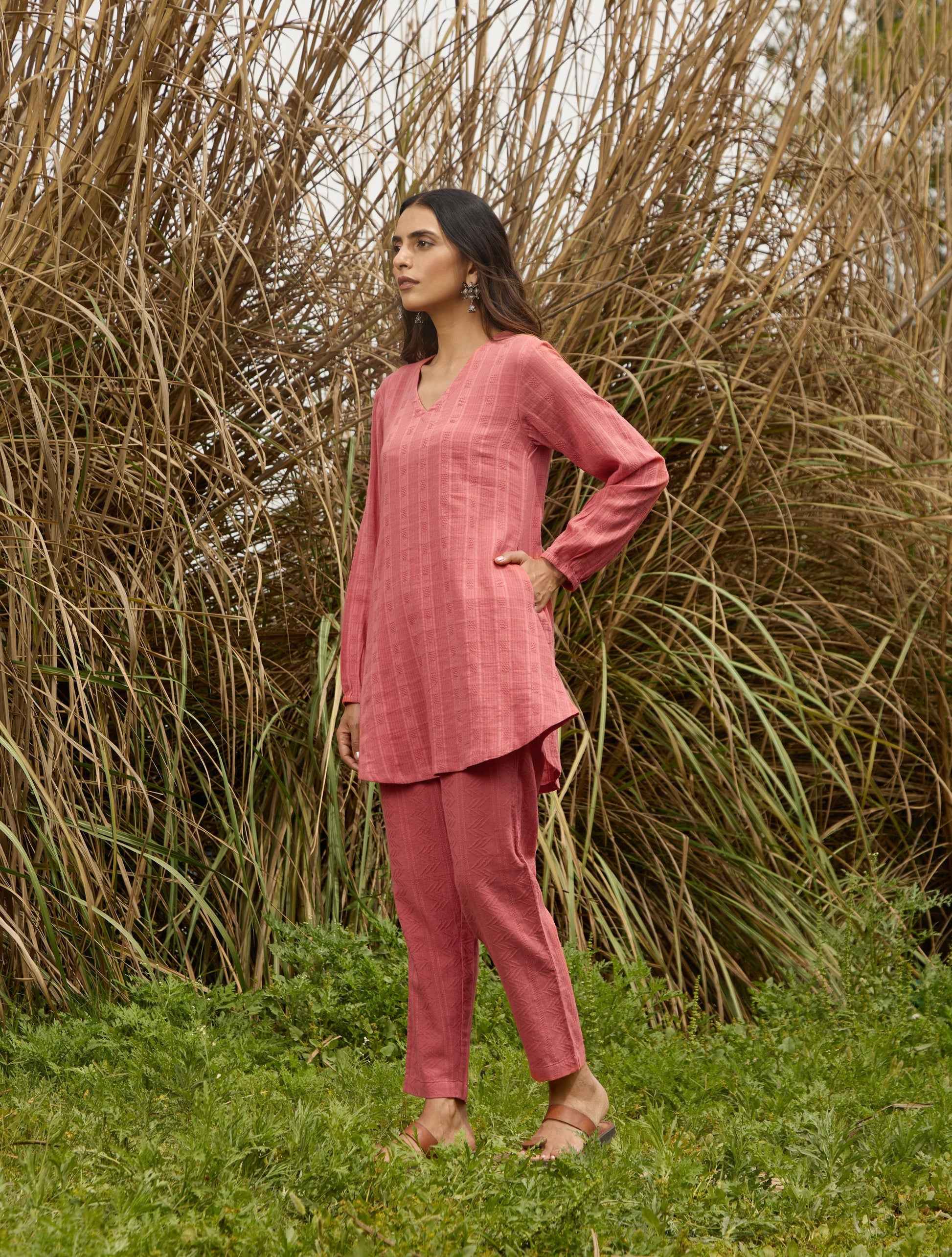 trueBrowns Coral Cotton Dobby Relaxed Co-ord Set - Swadesiicart