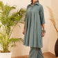 InWeave Women's Light Mint Collared Neck Flared Kurta Pant Set - Swadesiicart