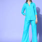InWeave Women's Aqua Blue Coord Set With Solid Peach Crop Top - Swadesiicart