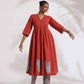 trueBrowns Red Cotton Print Flared Kurta Set | Swadesiicart