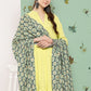InWeave Women's Lime Green Flared Kurta Set W Green Print Cr Dupatta - Swadesiicart