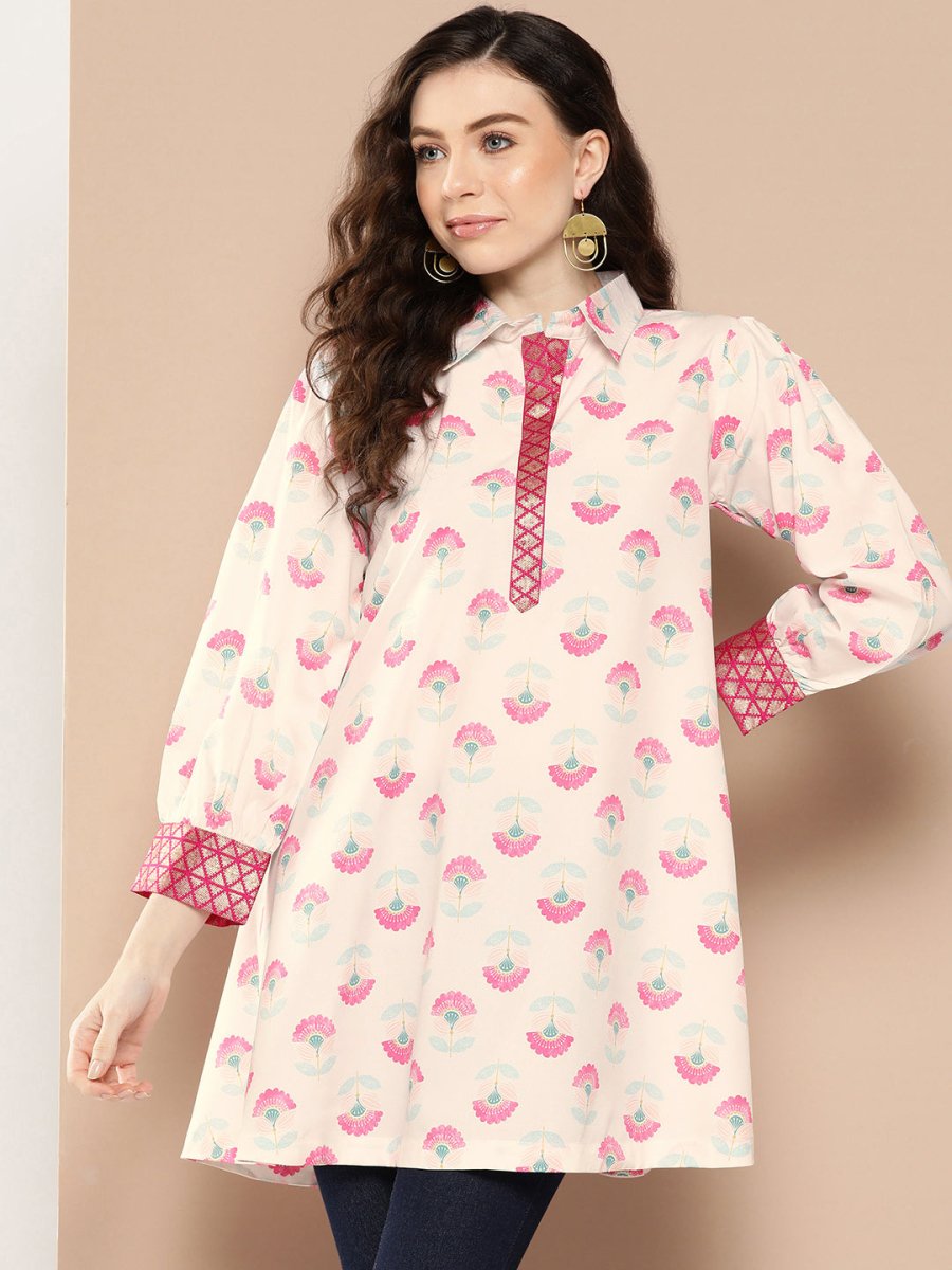 Ahalyaa Shirt Collar Printed Tunic | Swadesiicart