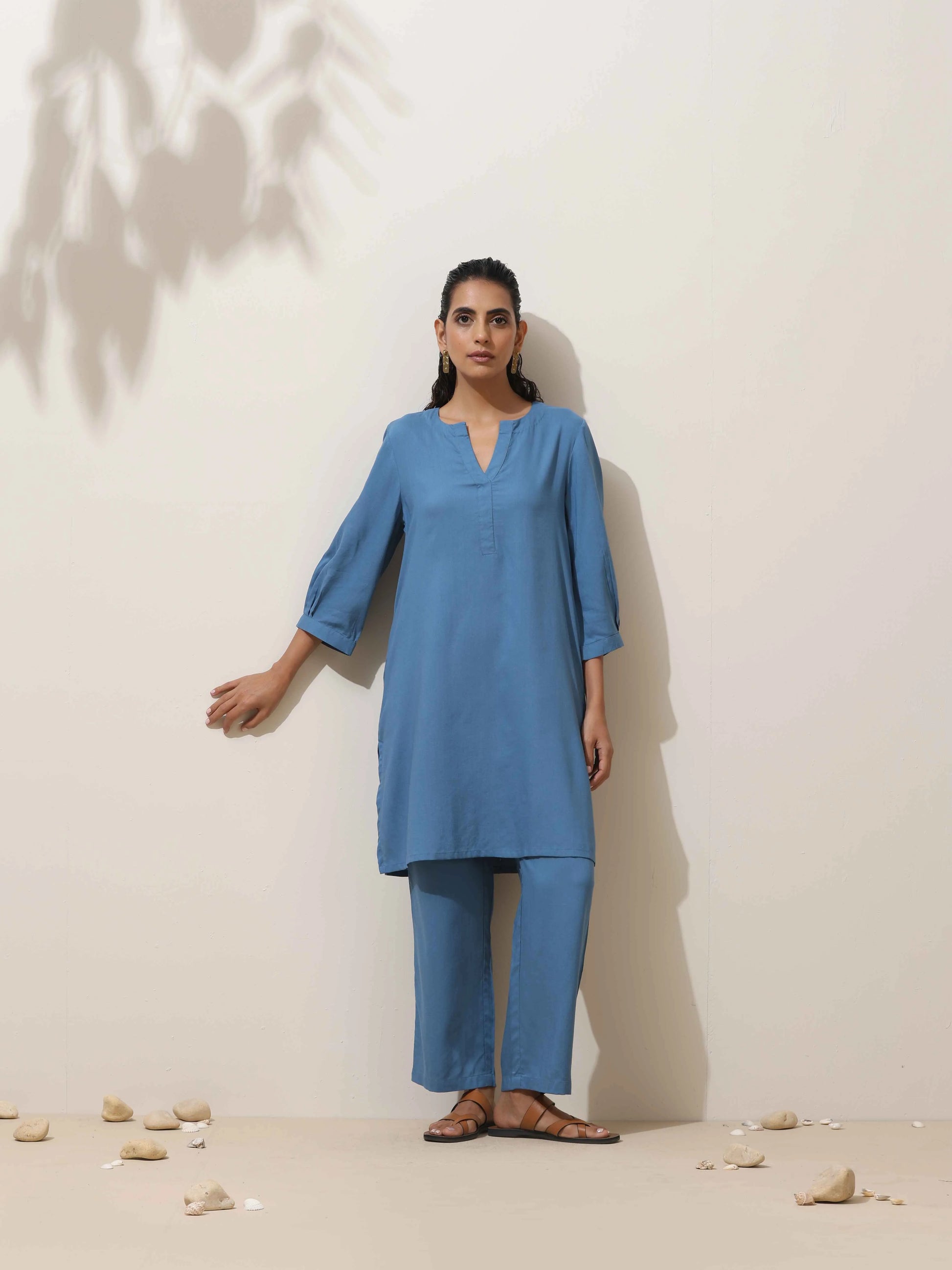 trueBrowns Blue Viscose Co-ord Set - Swadesiicart