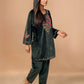 trueBrowns Olive Green Velvet Embroidered Co-ord Set - Swadesiicart