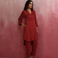trueBrowns Maroon Modal V Neck Kurta Co-ord Set - Swadesiicart