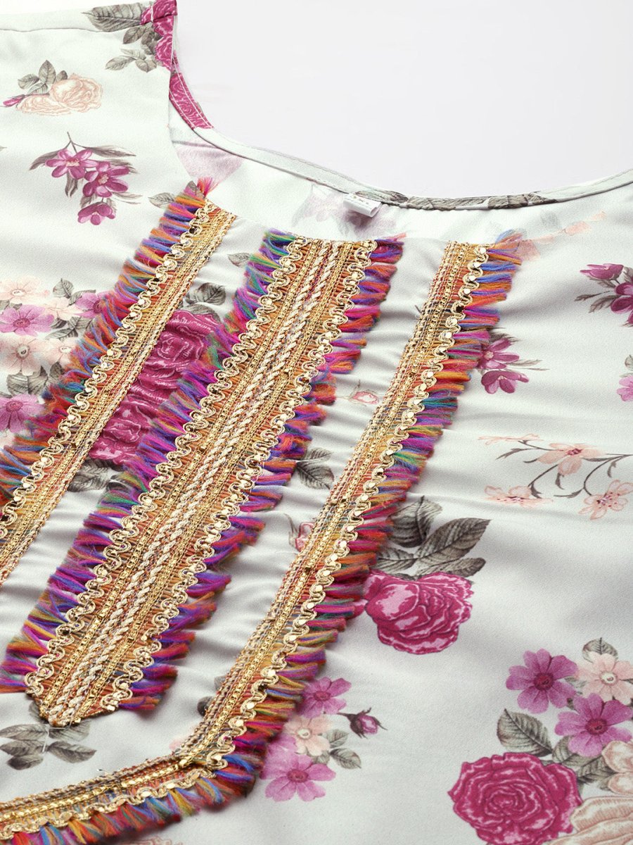 Ahalyaa Plus Size Floral Printed Zari Kurta with Palazzos & With Dupatta | Swadesiicart