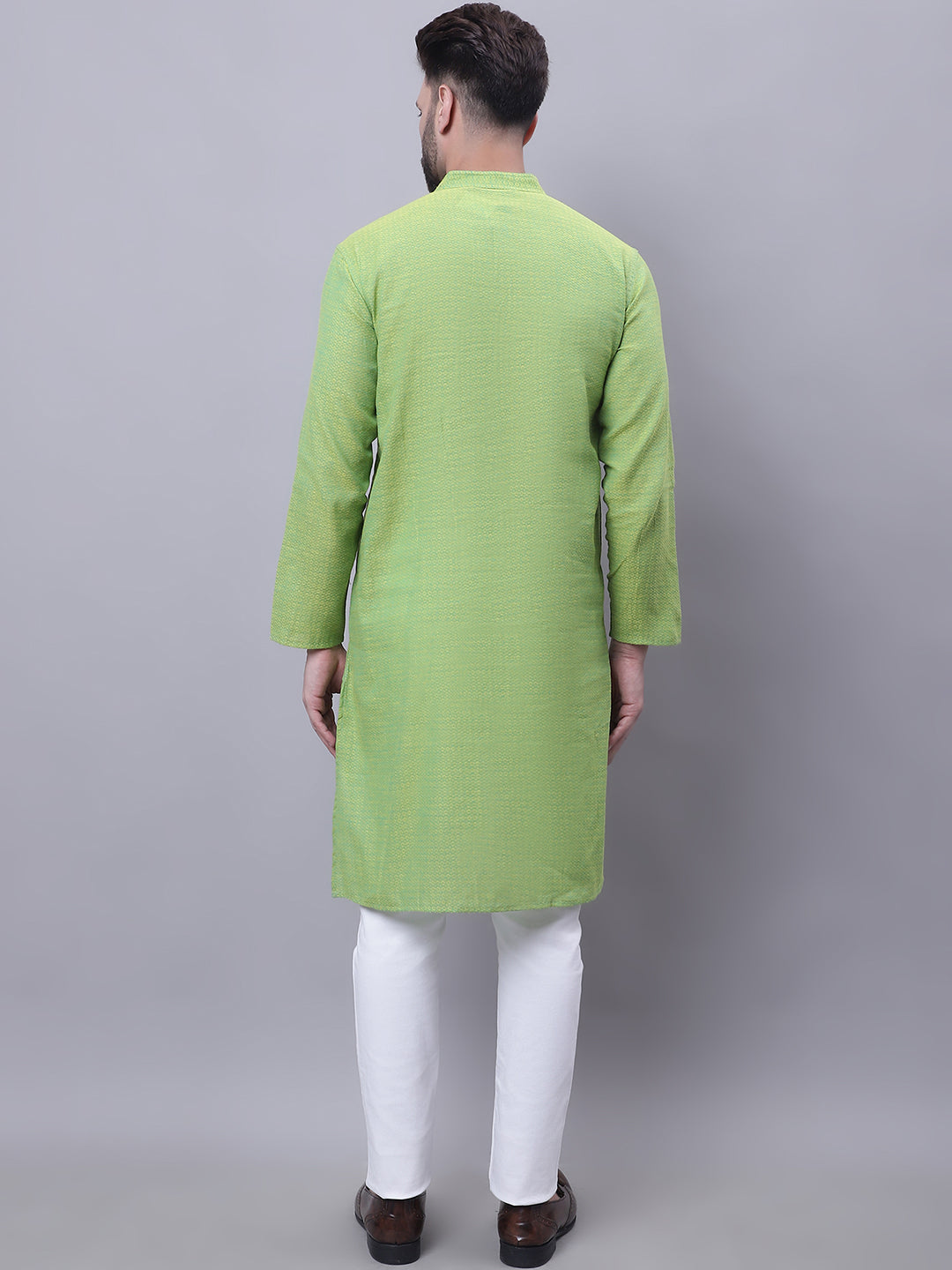 Even Apparels Green Pure Cotton Kurta With Band Collar | Swadesiicart