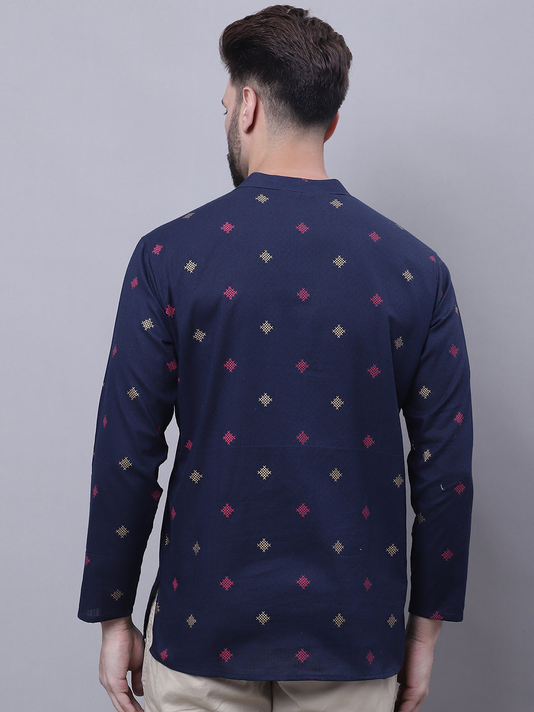 Even Apparels Blue Pure Cotton Short Kurta With Band Collar | Swadesiicart