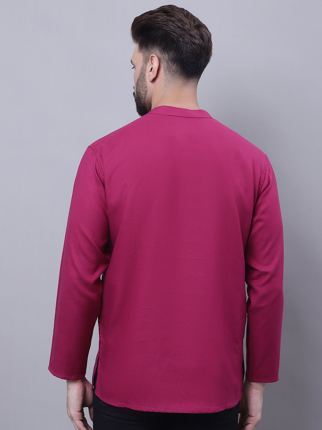 Even Apparels Wine Pure Cotton Short Kurta With Band Collar | Swadesiicart