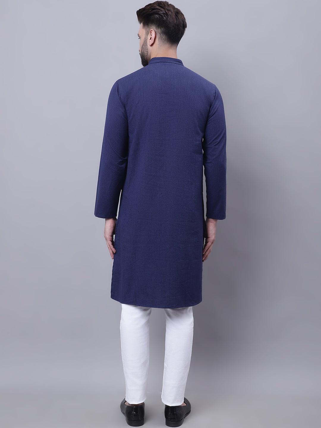 Even Apparels Blue Pure Cotton Kurta With Band Collar | Swadesiicart