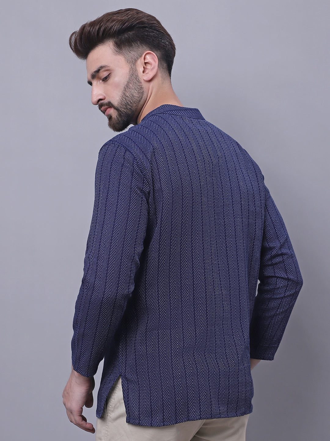 Indian Clothing Even Apparels Blue Pure Cotton Short Kurta With Band Collar | Swadesiicart