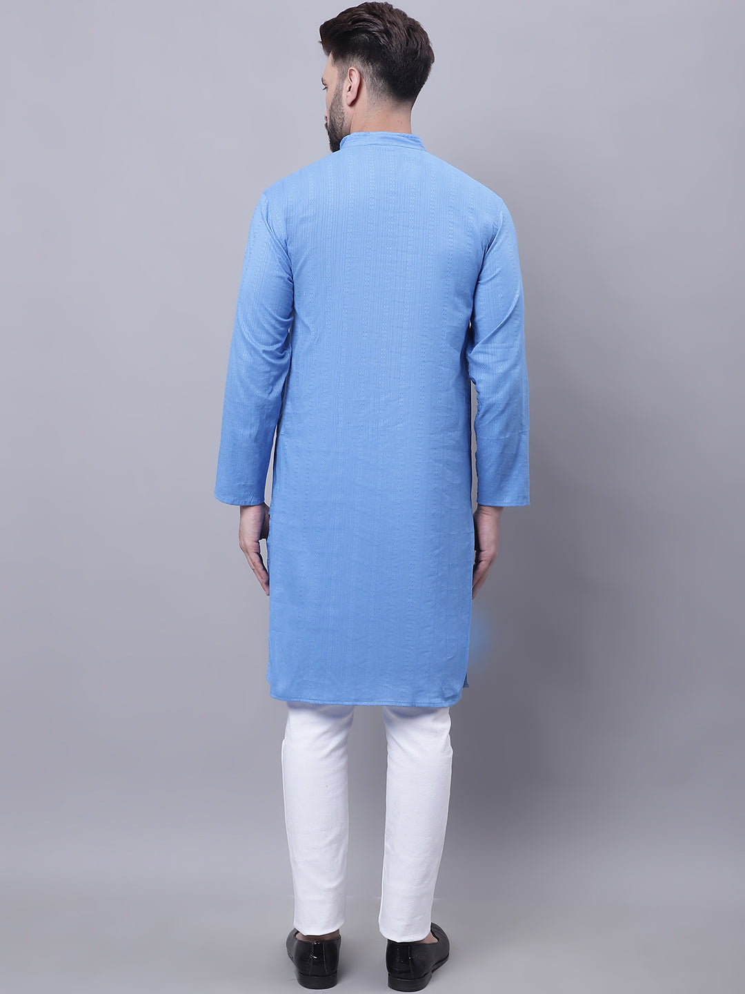 Even Apparels Blue Pure Cotton Kurta With Band Collar | Swadesiicart