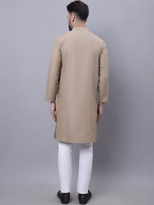 Even Apparels Beige Pure Cotton Kurta With Band Collar | Swadesiicart