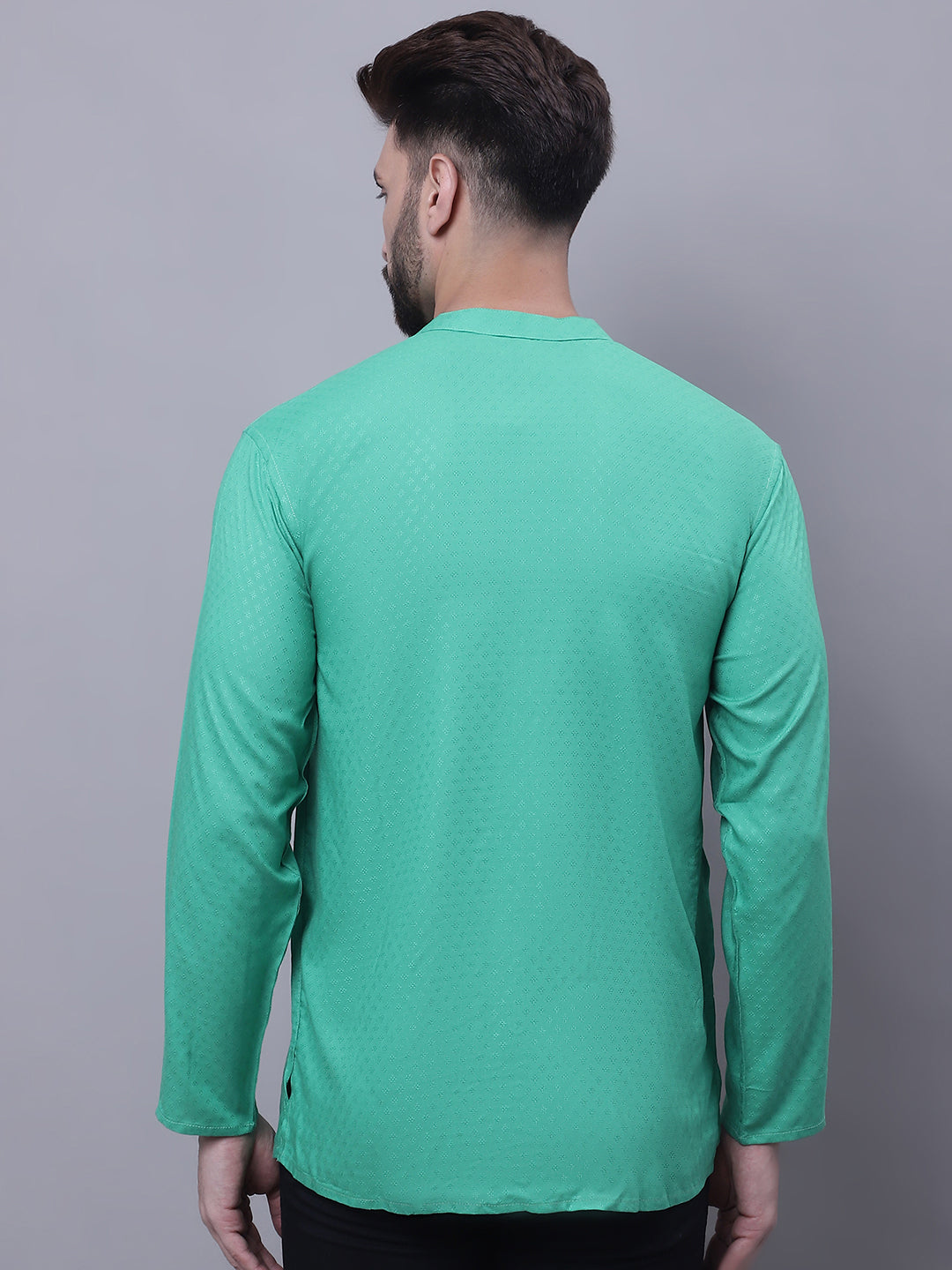 Even Apparels Green Pure Cotton Short Kurta With Band Collar | Swadesiicart