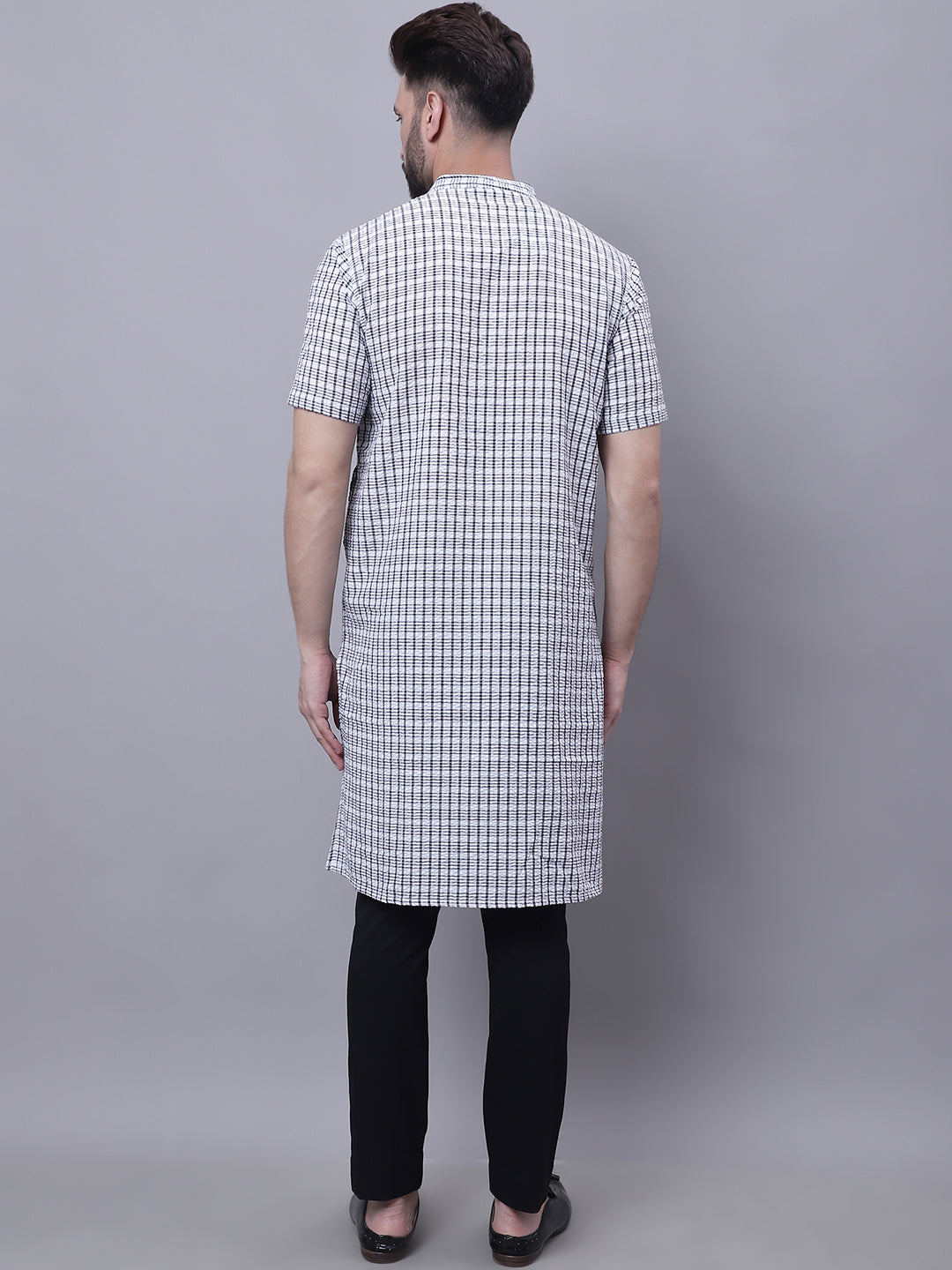 Even Apparels Multi Pure Cotton Short Sleeves Kurta With Band Collar | Swadesiicart