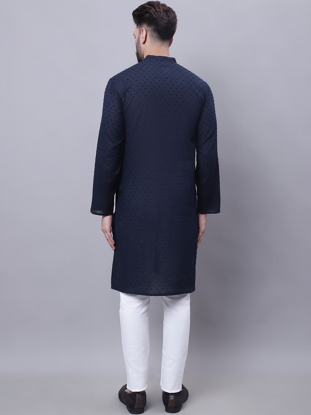 Even Apparels Blue Pure Cotton Kurta With Band Collar | Swadesiicart