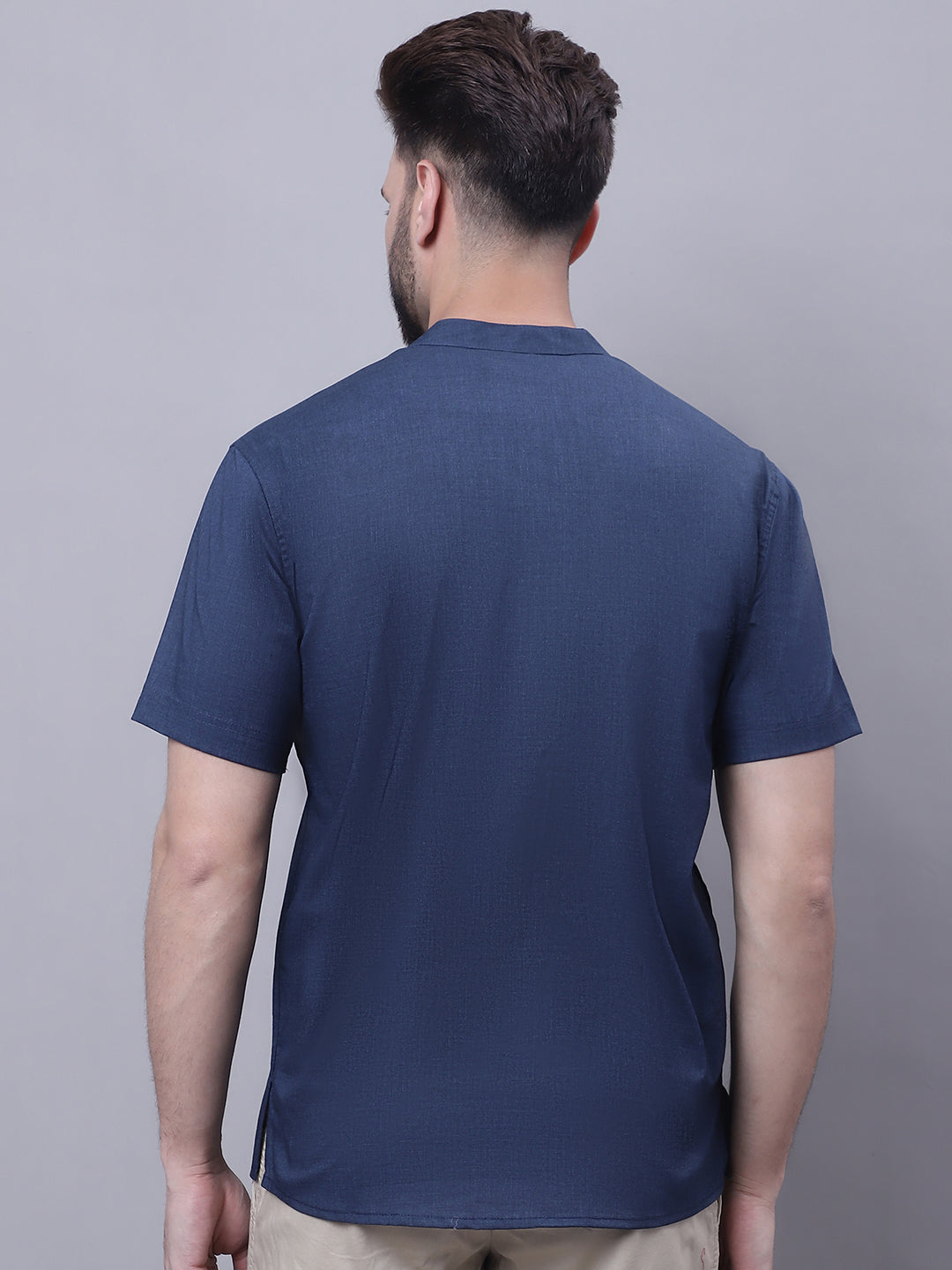 Even Apparels Blue Pure Cotton Short Kurta With Band Collar | Swadesiicart