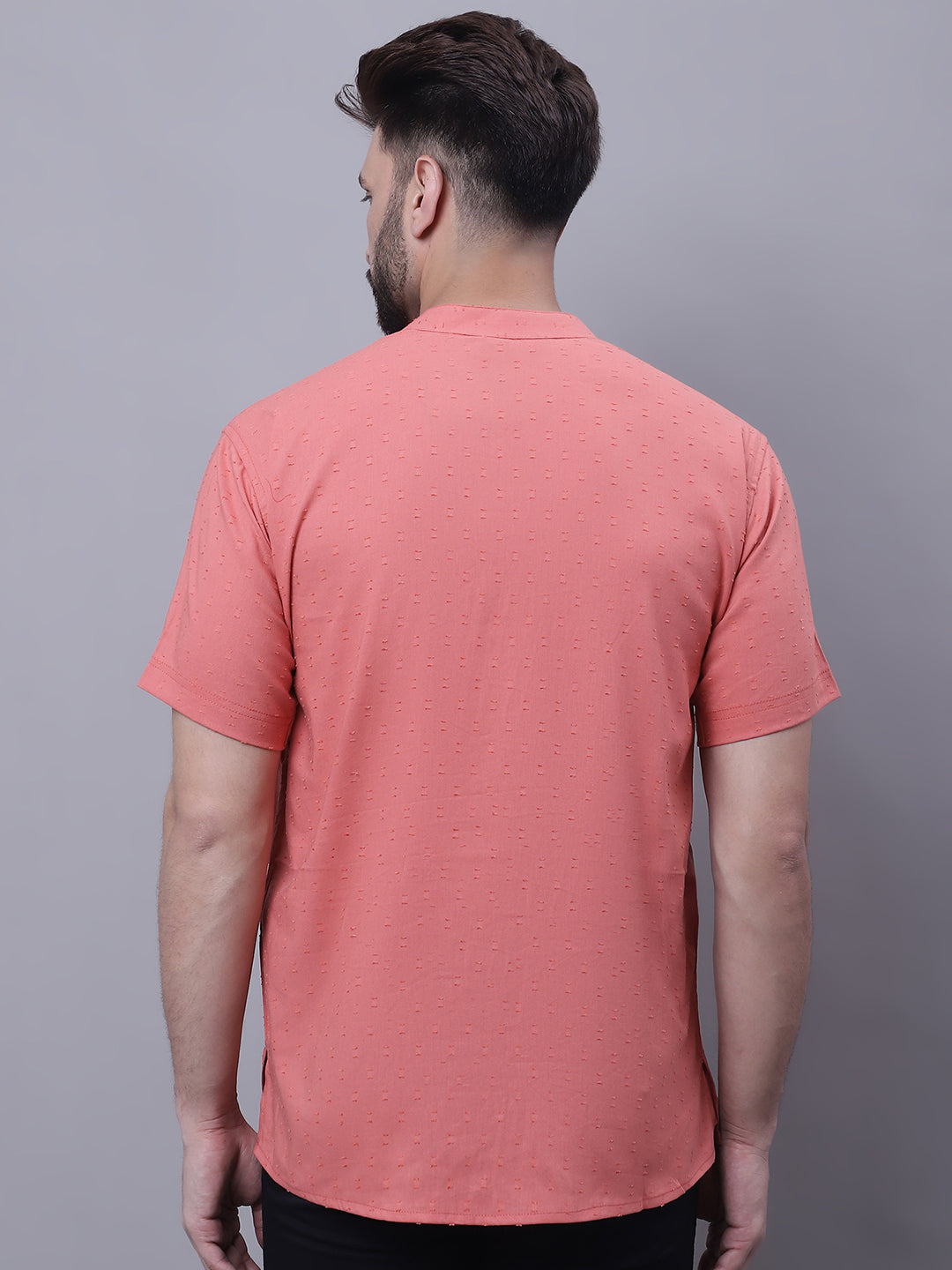 Even Apparels Peach Pure Cotton Short Sleeves Kurta With Band Collar | Swadesiicart